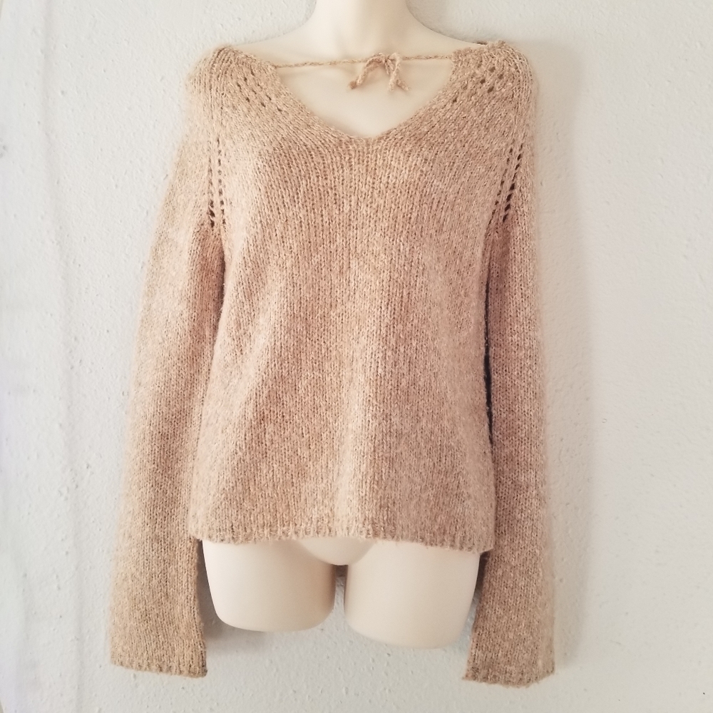 Oatmeal Tie Neck Sweater